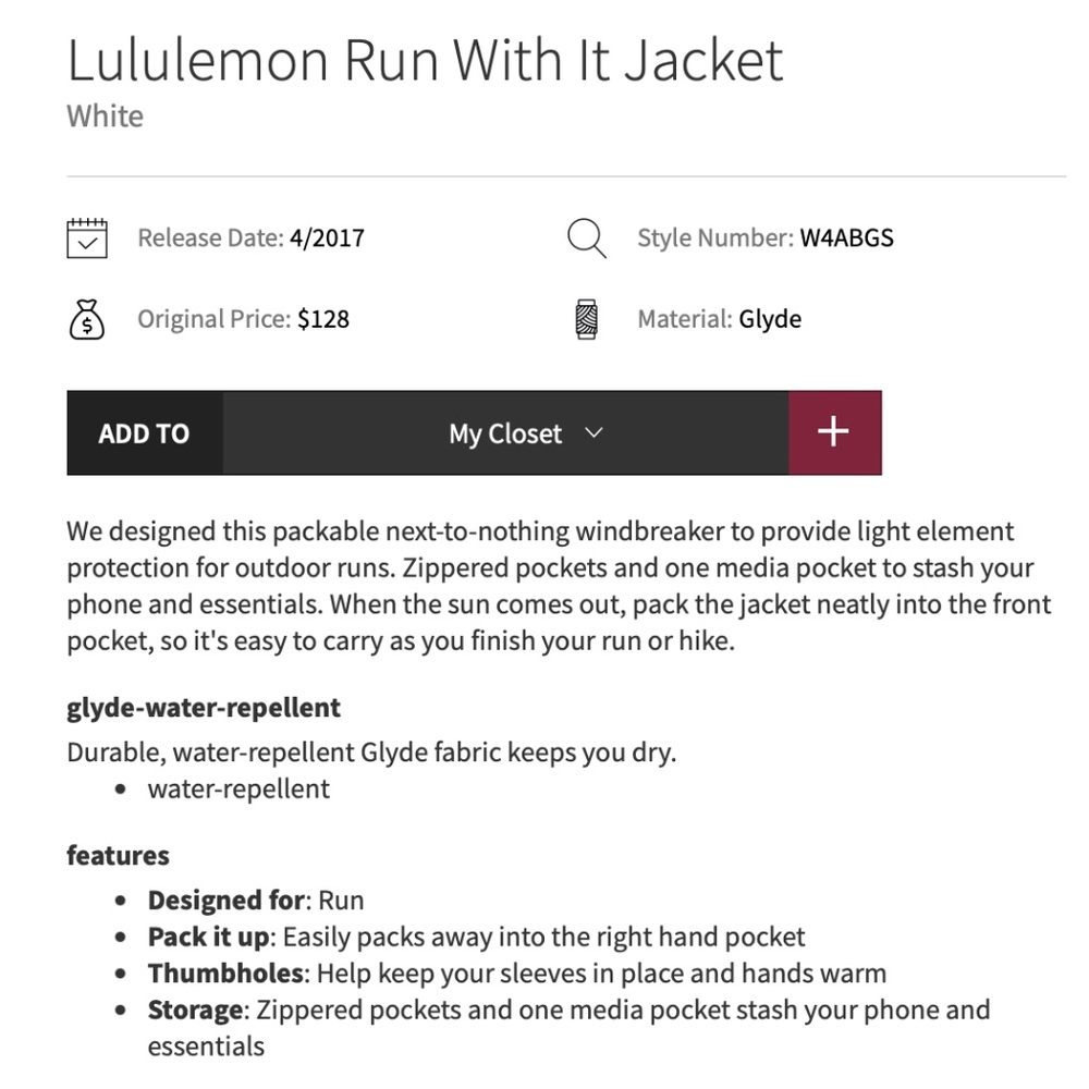 Lululemon Run With It Jacket White Sz 10 EUC - Picture 15 of 16